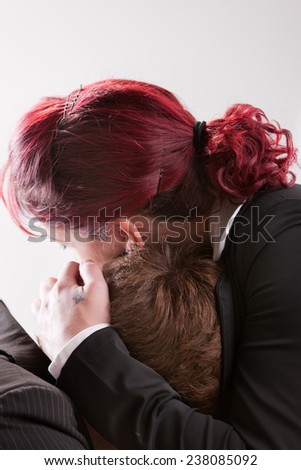 red headed woman sweetly staring at his red headed man