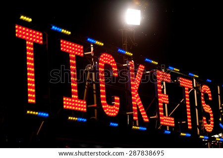 tickets classic electric sign like the ones used in circus or old fashioned shops