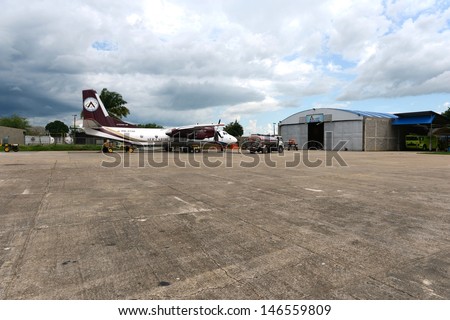 SAN JOSE DEL GUAVIARE, COLOMBIA-NOVEMBER 9:Air traffic plays an important role in transportation of goods in Colombia.Planes at the airport  in November 9; 2012 in San Jose del Guaviare;