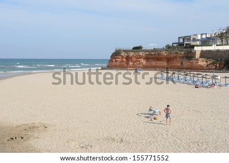 ORIHUELA COSTA, SPAIN - MAY 27:  Orihuela Costa is recognized as the cleanest ecological region of Europe. Beach  in May 27, 2013 in Orihuela Costa, province of Alicante, Spain.