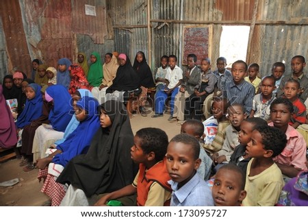 Hargeisa, Somalia - January 11, 2010: African Refugee Camp On The Outskirts Of Hargeisa In Somaliland. With The Support Of Unicef, An International Organization It Operates The School.