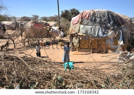 HARGEISA, SOMALIA - JANUARY 11, 2010: Camp for African refugees and displaced people on the outskirts of Hargeisa in Somaliland under the auspices of the UN.One of the largest refugee camps.