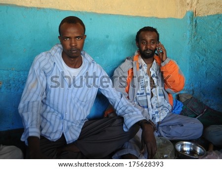 Hargeisa, Somalia - January 8, 2010: Khat - Light Stimulant Drug, Is Widely Distributed In Somalia . Khat Uses Up To 90% Of The Total Male Population. Men Use Khat During A Meeting In A Cafe.