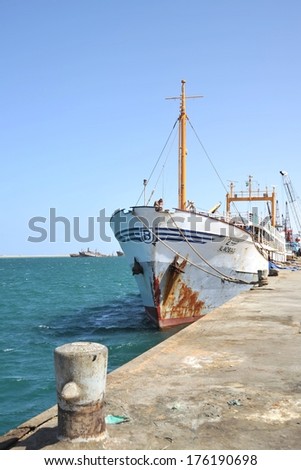BERBERA, SOMALIA - JANUARY 10, 2010: Berbera is a city in Somalia with its sheltered Harbor in the Gulf of Aden, is the main export-import port for Ethiopia, does not have own access to the sea.
