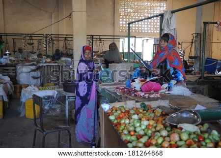 HARGEISA, SOMALIA - JANUARY 8, 2010:   The city market. Much of the population lives in poverty.  Hargeisa - the largest city in Somaliland,capital of  unrecognized state of Somaliland.