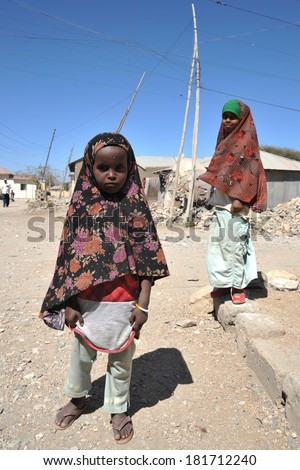 BORAMA, SOMALIA - JANUARY 13, 2010: Somalis in the street of the city of Borama in North-West Somalia. Located near the border with Ethiopia. Much of the population lives in poverty.
