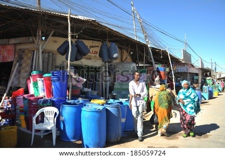 HARGEISA, SOMALIA - JANUARY 12, 2010:   The city market. Much of the population lives in poverty.  Hargeisa - the largest city in Somaliland,capital of  unrecognized state of Somaliland.