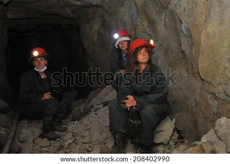 POTOSI, BOLIVIA - SEPTEMBER 7, 2010: The city Potosi  is one of the highest cities in  world. History City is closely connected with extraction of rich deposits of silver. Tourists in  silver mine.