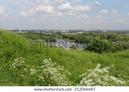 MOSCOW, RUSSIA - JUNE 10, 2013:  Moscow - the average river in central Russia, in Moscow, in the Smolensk region, left tributary of the Oka. Moscow - river  in  in  southern part of the capital