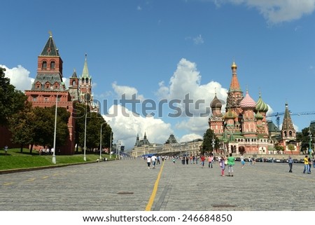 MOSCOW, RUSSIA - AUGUST 17, 2013: Moscow. Red square. Vasilevsky descent.