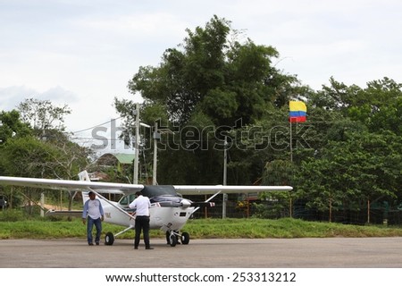 LA MACARENA, COLOMBIA-NOVEMBER 5,2012: Air traffic plays an important role in transportation of goods in Colombia. Aircraft at the airport.