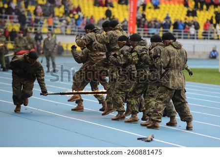 MOSCOW, RUSSIA - OCTOBER 19, 2013:Special-purpose Units of the army and police are designed for special events with the use of special tactics and tools.Special forces demonstrate training.