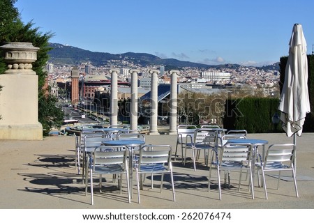 BARCELONA,SPAIN - MARCH 26, 2013: Barcelona is the second largest city in Spain, the capital of the Autonomous region of Catalonia and of the province. Street cafe.