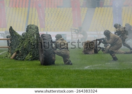 MOSCOW, RUSSIA - OCTOBER 19, 2013:Special-purpose Units of the army and police are designed for special events with the use of special tactics and tools.Special forces demonstrate training.