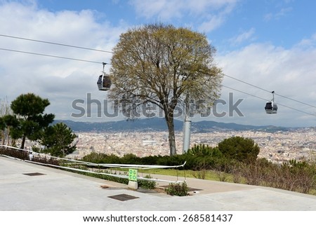 BARCELONA,SPAIN -  MARCH 26, 2013:The cable car in Barcelona. Barcelona is the second largest city in Spain, the capital of the Autonomous region of Catalonia and of the province.