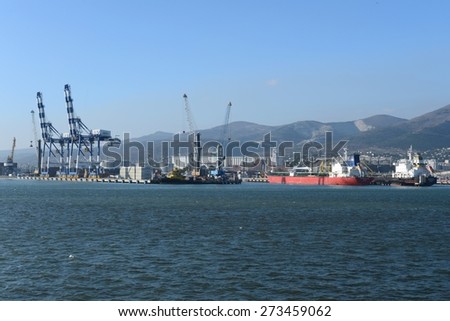 NOVOROSSIYSK, RUSSIA - SEPTEMBER 14, 2014: Novorossiysk is a city on the coast Tsemess Bay of the Black sea. An important transportation center, which includes passenger, cargo ports and oil Harbor.