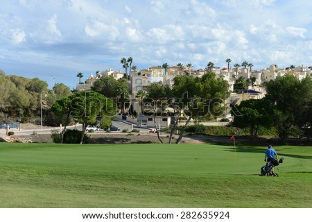 ORIHUELA COSTA, SPAIN - OCTOBER 12, 2014: Golf courses in Orihuela Costa. Orihuela Costa is recognized as the most ecological clean region of Europe, famous for its clean beaches and golf courses.