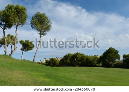 ORIHUELA COSTA, SPAIN - OCTOBER 12, 2014: Golf courses in Orihuela Costa. Orihuela Costa is recognized as the most ecological clean region of Europe, famous for its clean beaches and golf courses.