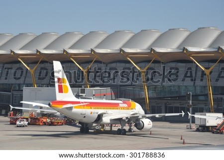 MADRID,SPAIN - SEPTEMBER 13, 2013: Airport Madrid-Barajas airport  â?? the main international airport of the capital of Spain, is the largest airport in the country.