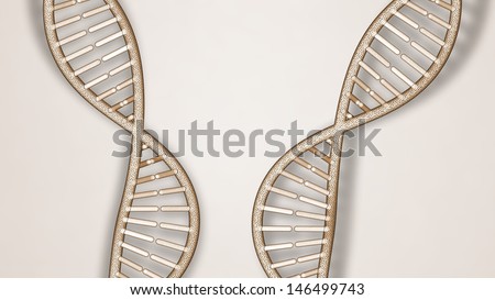 retro sketch of DNA model with shadow on light brown gradient background, 3D rendering