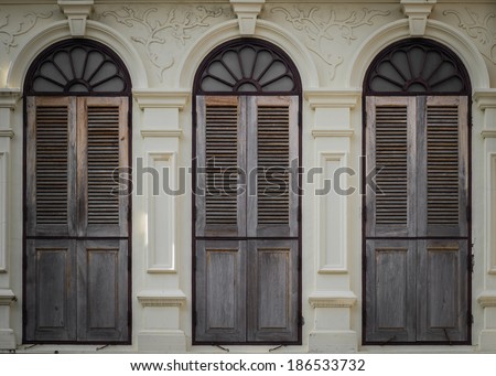 retro wooden windows and  decoration in Chino Portuguese style architecture