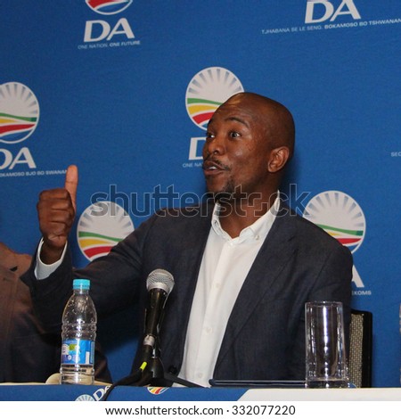 Mmusi Maimane of the Democratic Alliance makes a point during a panel discussion at the Michaelangelo Hotel in Sandton, Johannesburg. South Africa. Monday October 26th 2015.