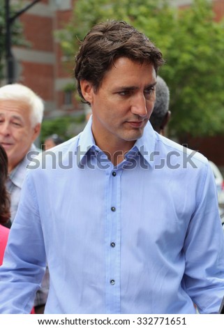 Montreal, Quebec. Canada. August 17th 2014. Justin Trudeau now Prime Minister of Canada greets constituents at Montreal\'s gay pride parade.