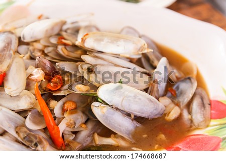 Fried sea bean clams with salted prepare on plate