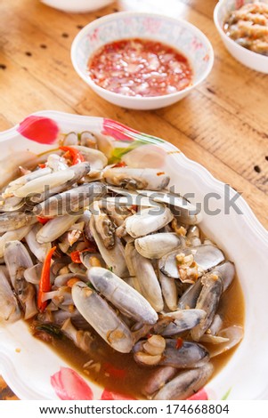 Fried sea bean clams with salted on plate