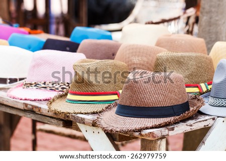 Travel hat at the street fashion market