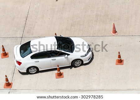 NONTHABURI , THAILAND -JUNE 28 2015: Top view of learner driver test car with instructor taking lessons. Photo at local side Nonthaburi, thailand.