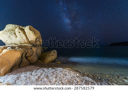 Rocks like natural sculptures at Fragkokastelo during night, Crete, Greece