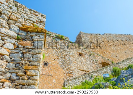 Side view of the historical castle in Nafplio, Greece. A monument of high touristic attraction.