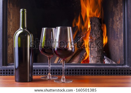 Drinks At Cozy Fireplace On Winters Evening