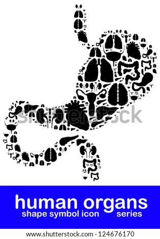Human internal organs silhouette symbols composed in the shape of stomach