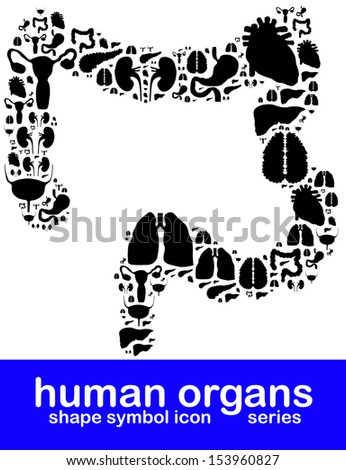 Human internal organs silhouette symbols composed in the shape of large intestine
