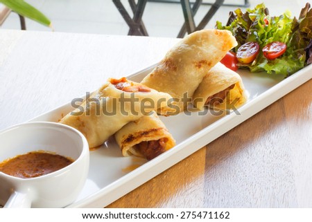 appetizer chicken wrap (wrap marinated chicken with peanut sauce)