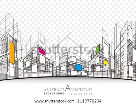 Architecture building perspective lines, modern urban architecture abstract background.