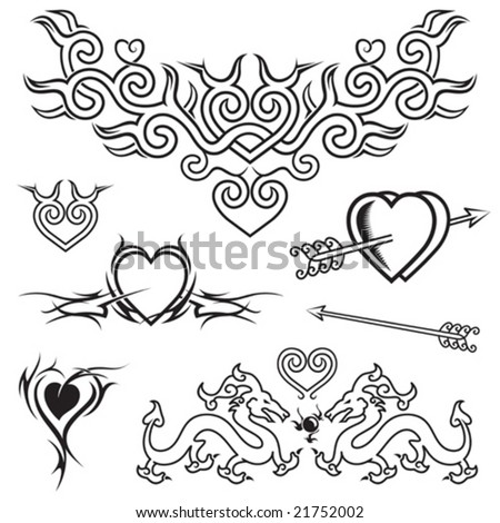 stock vector : Heart shape tattoo design, black and white vector.