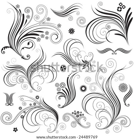 black and white flowers. stock vector : Black and white