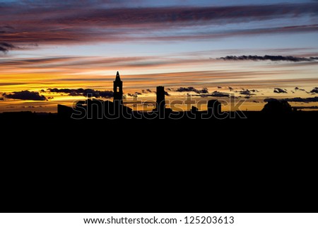 Beauty dawn in the historic place of the spanish civil war.The belchite\'s town is was bombed for the fascist army,and today there are still remnants of the old town/ Dawn in Belchite  Belchite. Spain.