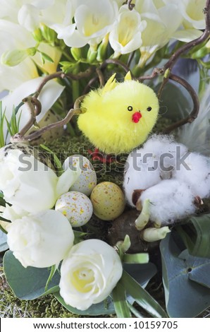 Easter floral arrangement, decoration made of flowers