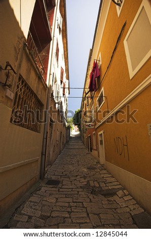 Back street in Rovinj, medieval city in Istria, Croatia