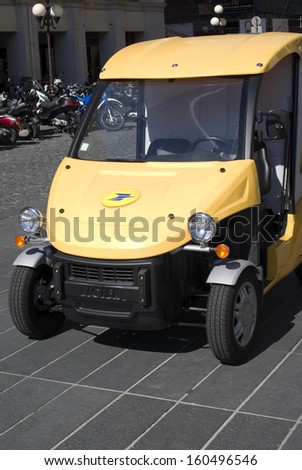 NICE, FRANCE - JULY 29: Electric car used by the French Post Office in Nice, France on July 29, 2010