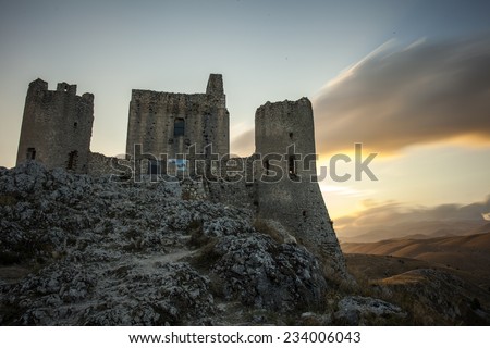 Rocca Calascio medieval ruins castle: the highest castle in Italy in the sunset light