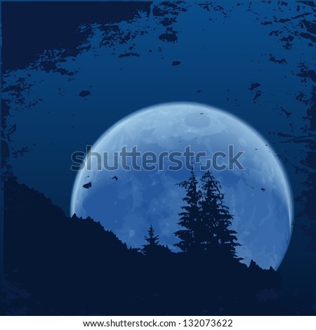 Full moon in the night sky in the mountains