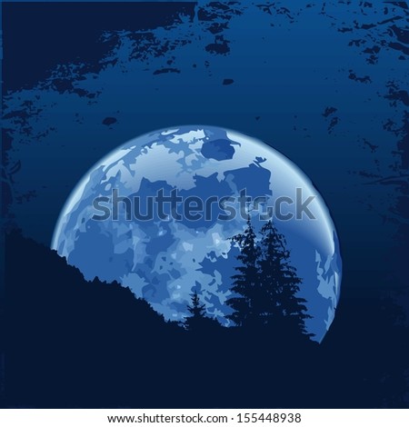 Full moon in the night sky in the mountains. Raster version. The original is also available in my gallery