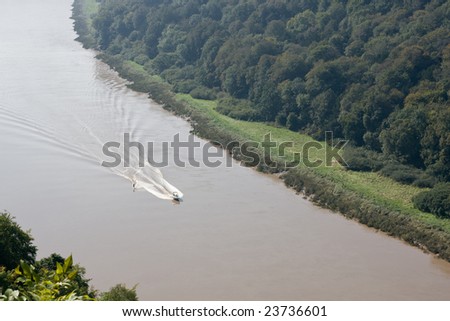 Water skier on muddy waters of the river Wye