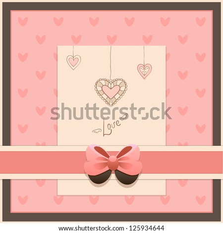 Vintage card with bow and hearts
