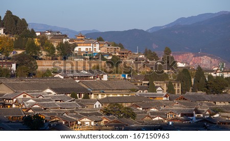 Top view of Lijiang old town. The UNESCO world heritage in Yunnan province, China.